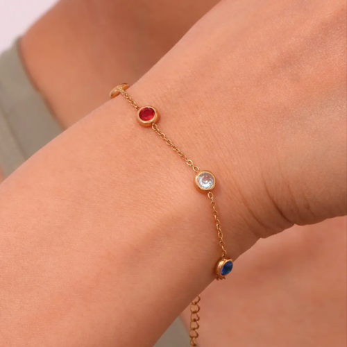 Bratara aurie cu cristale coloarate Zirconiu din otel inoxidabil 316L, placat cu aur