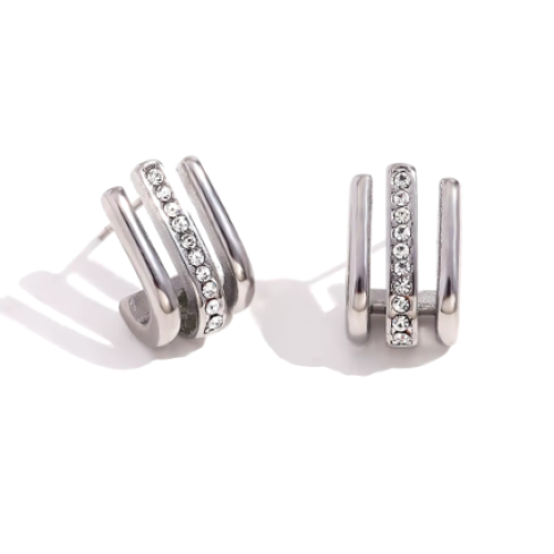 Cercei argintii model Daily cu cristale rhinestone din otel inoxidabil 316L