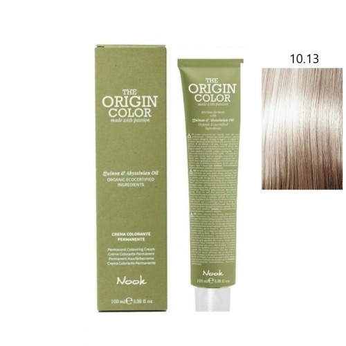 Vopsea permanenta cu amoniac fara PPD si fara Resorcinol, Nook Origin Color blond platinat cenusiu auriu 10.13 100ml