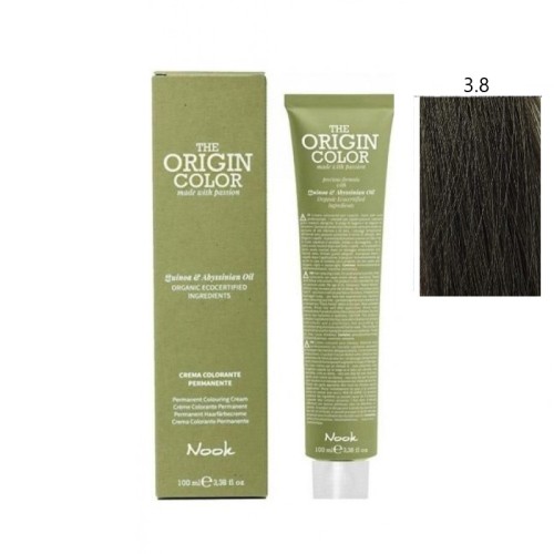 Vopsea permanenta cu amoniac fara PPD si fara Resorcinol, Nook Origin Color castaniu inchis mat 3.8 100ml