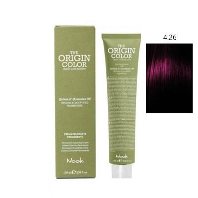 Vopsea permanenta cu amoniac fara PPD si fara Resorcinol, Nook Origin Color castaniu violet roscat 4.26 100ml