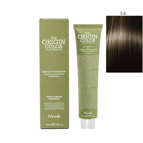 Vopsea permanenta cu amoniac fara PPD si fara Resorcinol, Nook Origin Color castaniu deschis natural 5.0 100ml