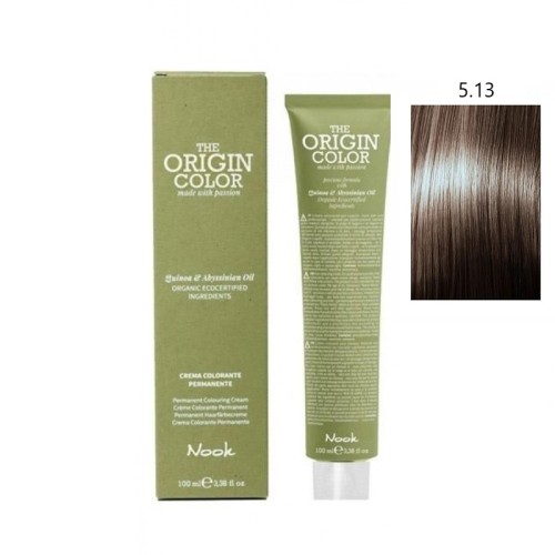 Vopsea permanenta cu amoniac fara PPD si fara Resorcinol, Nook Origin Color castaniu deschis cenusiu auriu 5.13 100ml