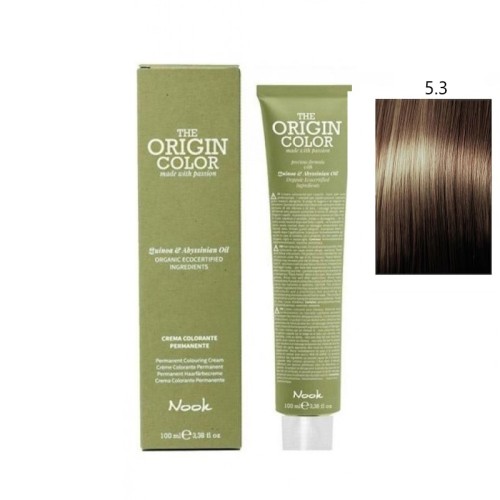 Vopsea permanenta cu amoniac fara PPD si fara Resorcinol, Nook Origin Color castaniu deschis auriu 5.3 100ml