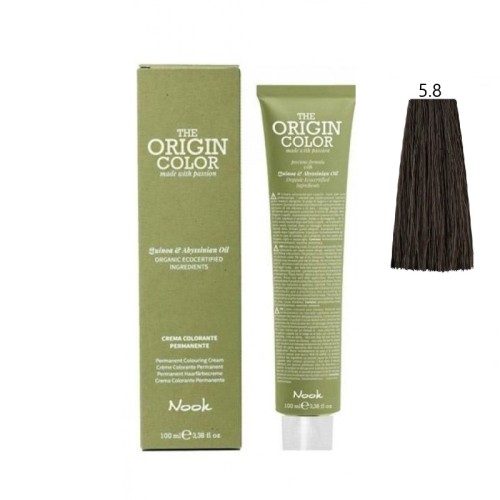 Vopsea permanenta cu amoniac fara PPD si fara Resorcinol, Nook Origin Color castaniu deschis mat 5.8 100ml