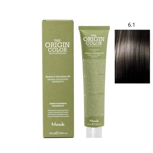 Vopsea permanenta cu amoniac fara PPD si fara Resorcinol, Nook Origin Color blond inchis cenusiu  6.1 100ml