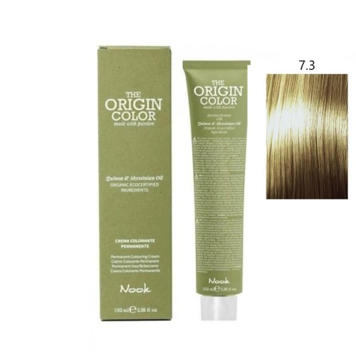 Vopsea permanenta cu amoniac fara PPD si fara Resorcinol, Nook Origin Color blond mediu auriu 7.3 100ml