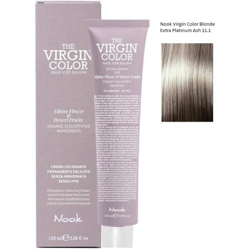 Vopsea permanenta fara amoniac si fara PPD,  Nook Virgin Color blond extra platinat cenusiu 11.1 100ml