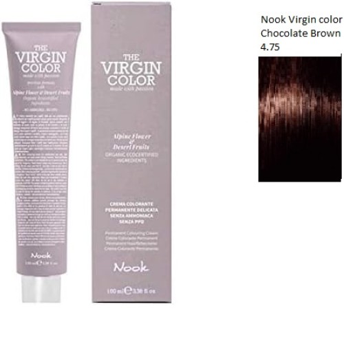Vopsea permanenta fara amoniac si fara PPD,  Nook Virgin Color castaniu ciocolatiu 4.75 100ml