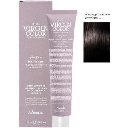 Vopsea permanenta fara amoniac si fara PPD,  Nook Virgin Color castaniu deschis cenusiu 5.1 100ml