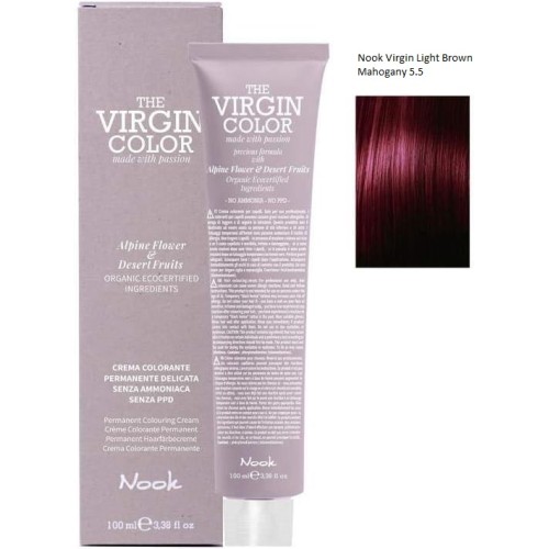 Vopsea permanenta fara amoniac si fara PPD,  Nook Virgin Color castaniu deschis mahon 5.5 100ml