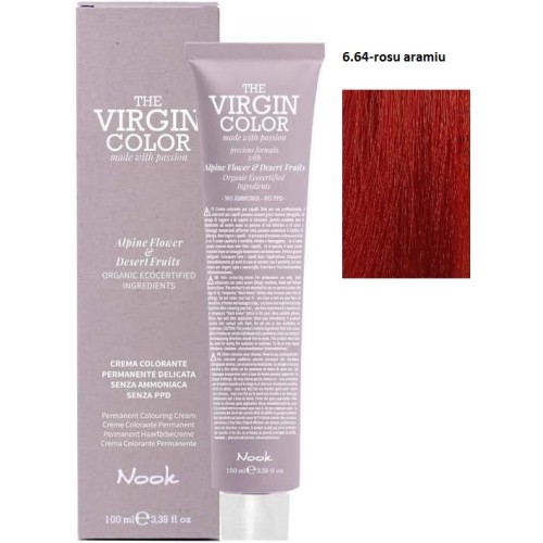 Vopsea permanenta fara amoniac si fara PPD,  Nook Virgin Color blond inchis rosu aramiu 6.64 100ml