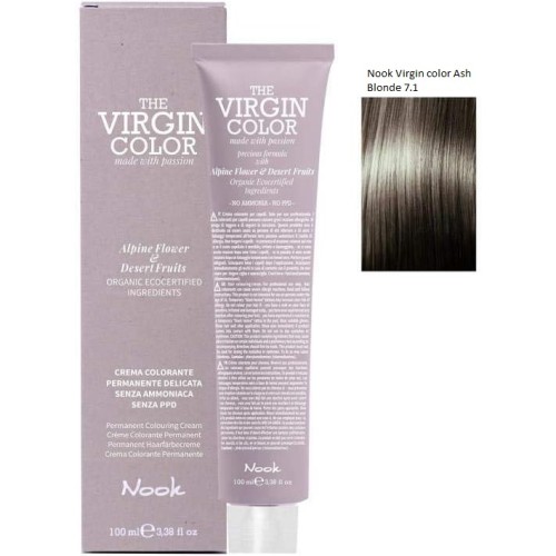 Vopsea permanenta fara amoniac si fara PPD,  Nook Virgin Color blond cenusiu 7.1 100ml