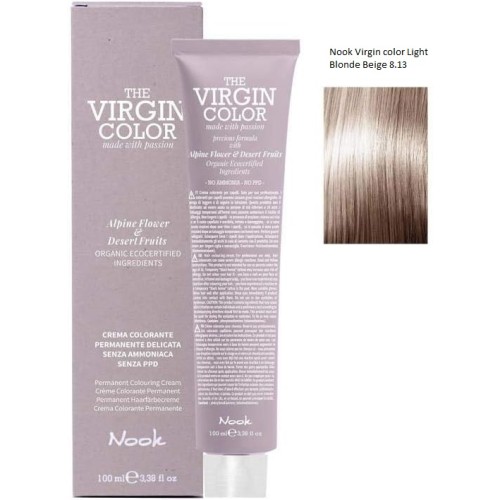 Vopsea permanenta fara amoniac si fara PPD,  Nook Virgin Color blond deschis bej 8.13 100ml