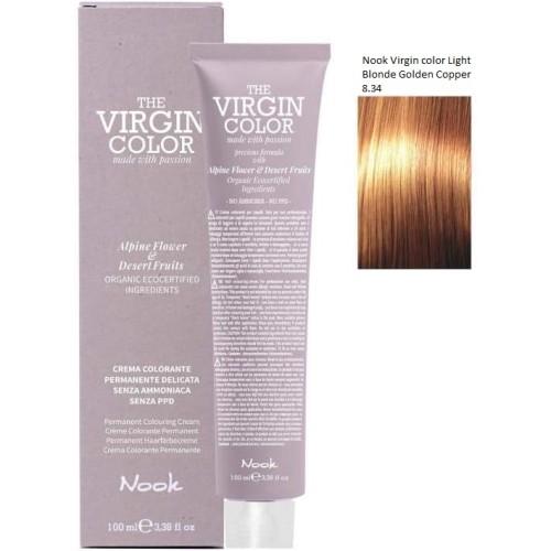 Vopsea permanenta fara amoniac si fara PPD,  Nook Virgin Color blond deschis cupru auriu 8.34 100ml