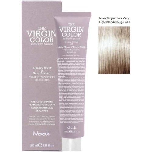 Vopsea permanenta fara amoniac si fara PPD,  Nook Virgin Color blond foarte deschis bej 9.13 100ml