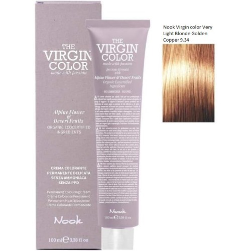 Vopsea permanenta fara amoniac si fara PPD,  Nook Virgin Color blond foarte deschis cupru auriu 9.34 100ml