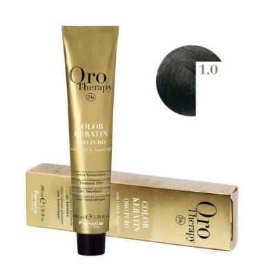 Vopsea fara amoniac - Fanola Oro Therapy Color Keratin - 1.0 negru