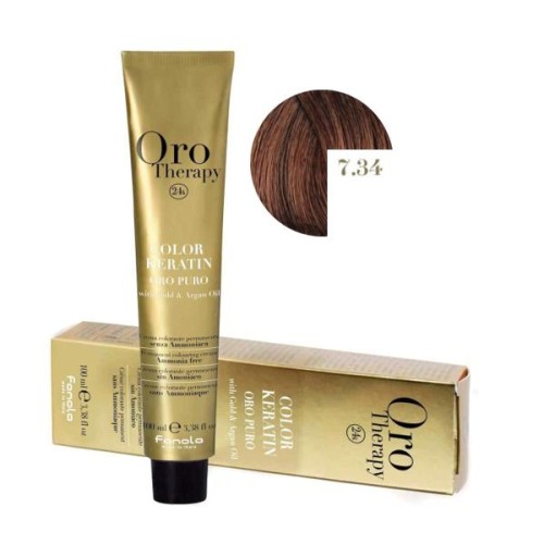 Vopsea fara amoniac - Fanola Oro Therapy Color Keratin -7.34 blond auriu aramiu